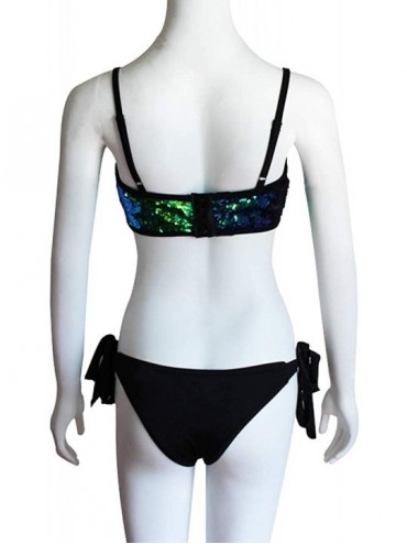 Sets Women Sexy Sequin Two Piece Bikini Set Swimwear Bathing Suits Tube Top - Green - CP18R3C6A2R $22.83