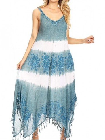 Cover-Ups Lupe Women's Casual Summer Fringe Maxi Loose V-Neck High-Low Dress Cover-up - Teal - CJ18QXIOLIC $37.23