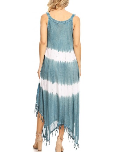 Cover-Ups Lupe Women's Casual Summer Fringe Maxi Loose V-Neck High-Low Dress Cover-up - Teal - CJ18QXIOLIC $14.70