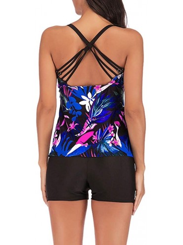 Racing Womens Floral Printed Tankini Swimsuit Tank Top with Boyshorts Plus Size Two Piece Swimsuits Tummy Control Bathing Sui...