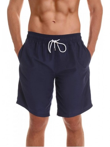 Board Shorts Men's Swimming Trunks Shorts with Pockets- Quick Dry Bathing Suit - Longer Length - Navy - C318RG62AIM $9.39
