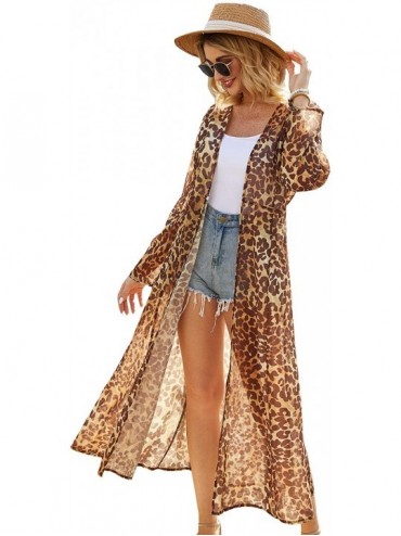 Cover-Ups Women's Sheer Chiffon Floral Kimono Cardigan Long Blouse Loose Tops Outwear - S85 - CN196D9UGOU $17.14