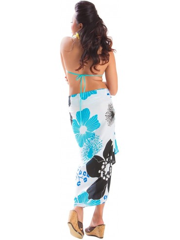 Cover-Ups 1 World Sarongs Womens Floral Fringeless Sarong in Your Choice of Colors - Turquoise - C61295EKE63 $16.01