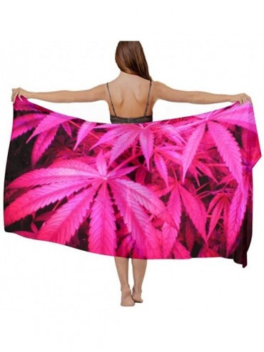 Cover-Ups Women Girl Fashion Chiffon Scarf Bikini Cover Up Summer Beach Sarong Wrap - Pink Weed Leaf - CH19C4DW2XG $45.72
