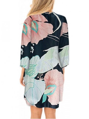 Cover-Ups Women's Sheer Chiffon Blouse Loose Tops Kimono Floral Print Cardigan - T81 - CU192O2U34O $19.69