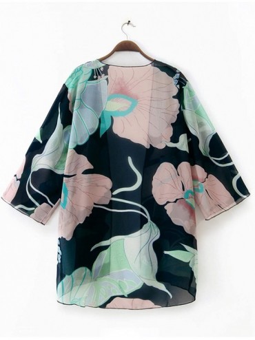Cover-Ups Women's Sheer Chiffon Blouse Loose Tops Kimono Floral Print Cardigan - T81 - CU192O2U34O $19.69