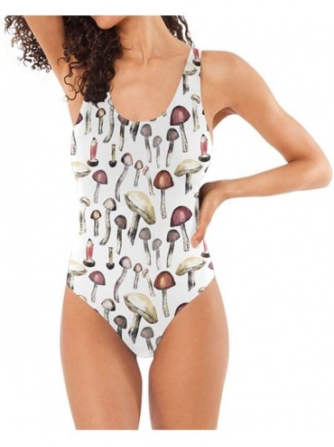One-Pieces Women Swimsuit Hand Painted Wild Mushroom Pattern One Piece Swimwear - CK18QN3U5GW $38.67