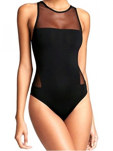 One-Pieces One Piece Black Lace Mesh Swimsuit for Women- Gauze Backless Elastic Beachwear Bikini Set - Black - CH193M2ZWXH $2...