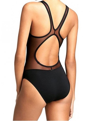 One-Pieces One Piece Black Lace Mesh Swimsuit for Women- Gauze Backless Elastic Beachwear Bikini Set - Black - CH193M2ZWXH $1...