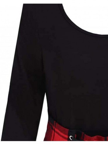 Bottoms Fashion Women Casual O-Neck Waist Bandage Lace Up Tartan Plaid Print Asymmetric Mini Dress - Red - CE18R2K9O83 $12.39