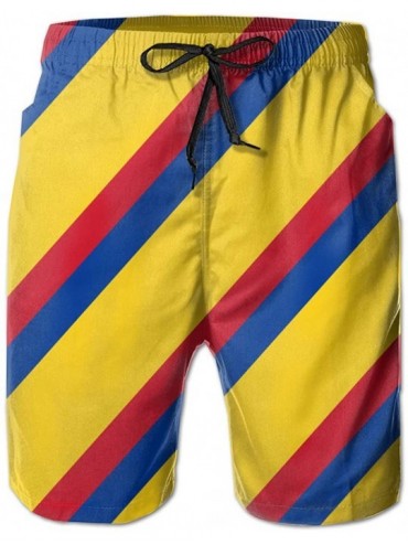 Board Shorts Classic Men's Swim Trunks Beach Shorts with Pockets (Colorful Corgi Love Sunglass) - Colorful Colombian Flag - C...