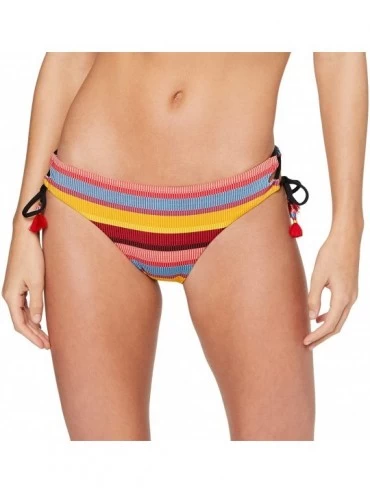 Tankinis Women's Brazilian Loop Side Tie Bikini Bottom Swimsuit - Baja Stripe Saffron - CQ18UHX8MT7 $66.91