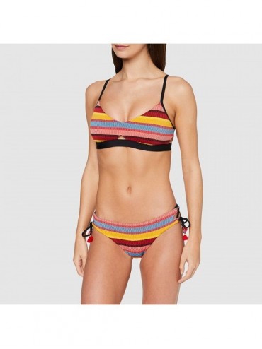 Tankinis Women's Brazilian Loop Side Tie Bikini Bottom Swimsuit - Baja Stripe Saffron - CQ18UHX8MT7 $28.93