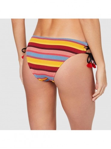 Tankinis Women's Brazilian Loop Side Tie Bikini Bottom Swimsuit - Baja Stripe Saffron - CQ18UHX8MT7 $28.93