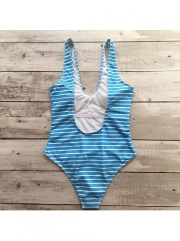 Racing Womens Fashion Zip Front Swimsuit Striped Printed One Piece Swimwear Conservative Monokini - Sky Blue - CF194OXT4ZW $1...