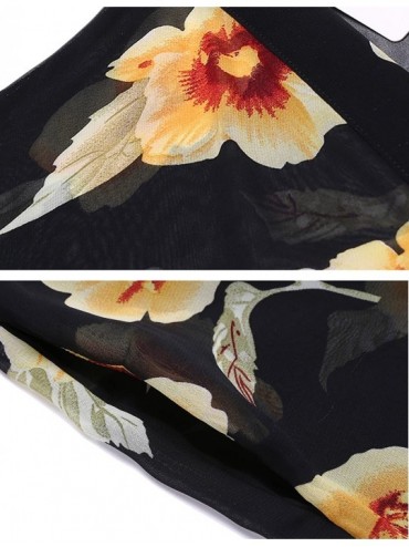 Cover-Ups Women's Floral Print Sheer Chiffon Kimono Cardigan Capes Beach Cover up - Style 3 Black - C6184K0X0HK $26.70