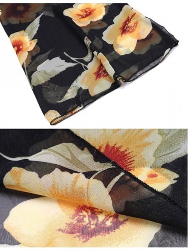 Cover-Ups Women's Floral Print Sheer Chiffon Kimono Cardigan Capes Beach Cover up - Style 3 Black - C6184K0X0HK $26.70