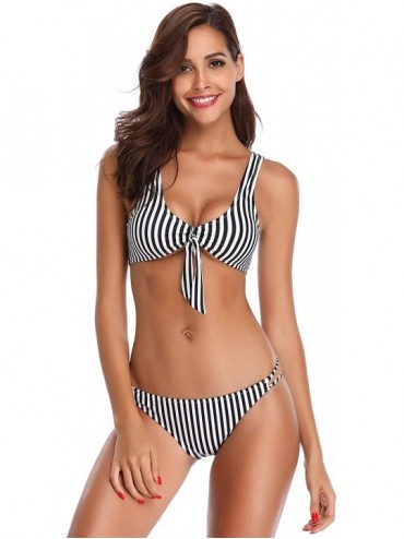 Sets Women's Sexy Tie Knot Bikini Suit Two Piece Swimsuit - Stripe - CC18H88X0L9 $25.35