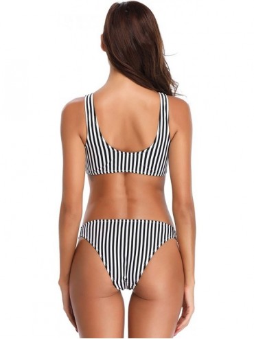 Sets Women's Sexy Tie Knot Bikini Suit Two Piece Swimsuit - Stripe - CC18H88X0L9 $25.35
