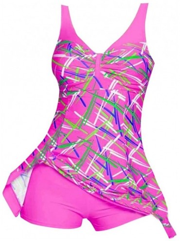 Tankinis Women's Plus Size Swimsuit Retro Two Piece Pin Up Tankini Swimwear M-XXXXL - Pink - CO18N0LXKT7 $30.92