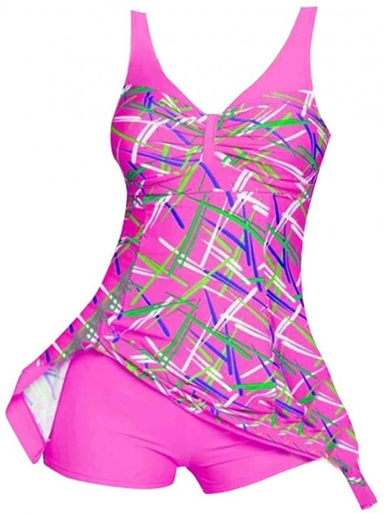 Tankinis Women's Plus Size Swimsuit Retro Two Piece Pin Up Tankini Swimwear M-XXXXL - Pink - CO18N0LXKT7 $13.55