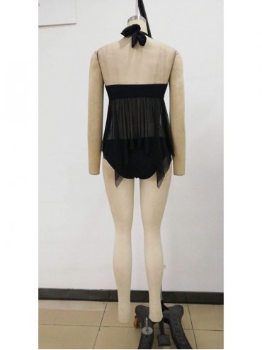Tankinis Women's Black Tankini Set Swimdress Halter Neck Two Pieces Swimsuit Backless Swimwear Bikini Swim Dress - Black - CR...