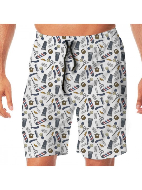Board Shorts Mens Casual Beach Shorts Swim Trunks Quick Dry Half Pants - Barber Tools White - CW19CDRUGY5 $27.33