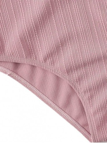 One-Pieces Women's Ruffle One Piece Swimwear V Neck Lace Up Monokini Bathing Suit - 1-pink - C3199HSS56L $17.50