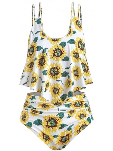 Sets Sunflower Tankini Swimsuits- High Waisted Swim Bottom with Ruffle Bandeau Top Beach Bikini Hot Boho Swimwear Only Left -...