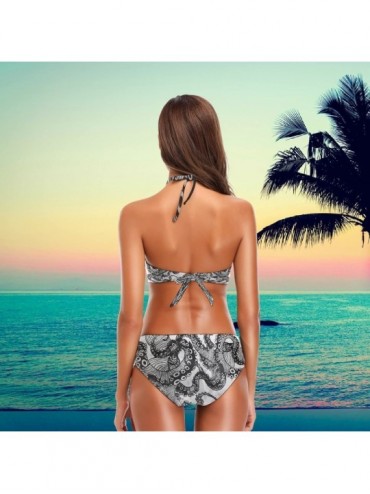 Sets Womens Cute Animal Pattern Summer Hot 2 Pcs High Waist Halter Swimsuit Bikini Set - Black White Octopus - CN18H36NWCH $1...