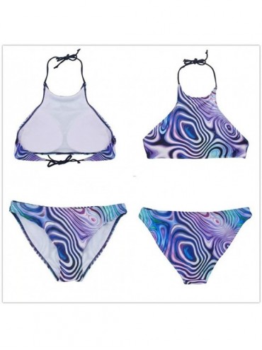 One-Pieces Women's High Neck Halter Bikini Swimwear 2 Piece Set Summer Hawaiian Style Beachwear - Palm-9 - CP18Q7UXI8Y $20.49