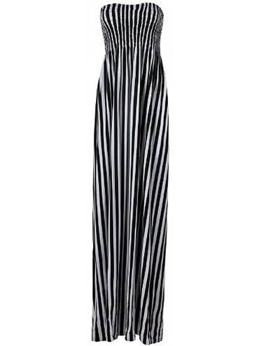Cover-Ups Women's Strapless Maxi Dress Plus Size Tube Top Long Skirt Sundress Cover Up - Stripe Black/White - C519C5CK503 $62.98