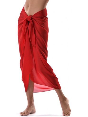 Cover-Ups Long Solid Sarong Cover Up O/S - Red - C411BAN4BCP $19.38