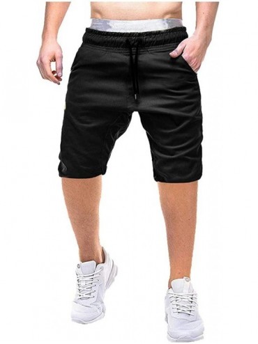 Trunks Men's Shorts Casual Elastic Waist 3/4 Workout Jogger Capri Pants with Drawstring - Blackd - CZ18ZDC29ES $37.17