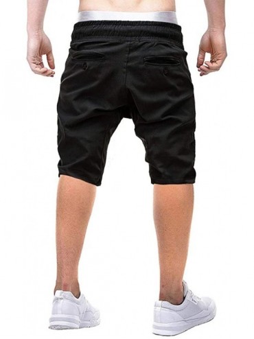 Trunks Men's Shorts Casual Elastic Waist 3/4 Workout Jogger Capri Pants with Drawstring - Blackd - CZ18ZDC29ES $18.80