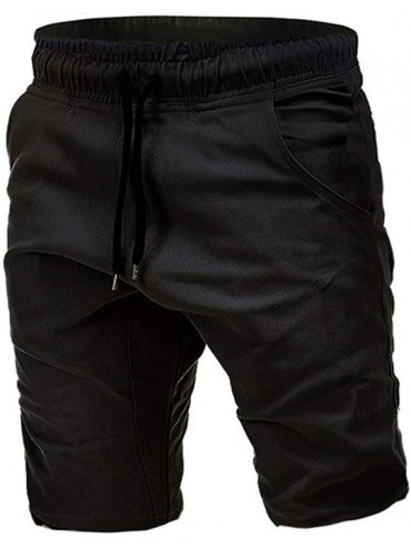Trunks Men's Shorts Casual Elastic Waist 3/4 Workout Jogger Capri Pants with Drawstring - Blackd - CZ18ZDC29ES $18.80