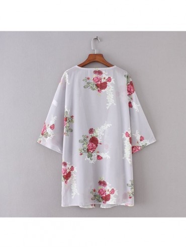 Cover-Ups Women Chiffon Swimsuit Cover Ups Floral Kimono Casual Loose Open Front Cardigan - Grey - CQ18TIQCQY9 $12.17