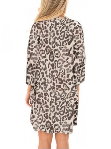 Cover-Ups Women's Floral Print Kimono Sheer Chiffon Loose Cardigan - 01-b_leopard Print - CS18LS0RRWO $15.50