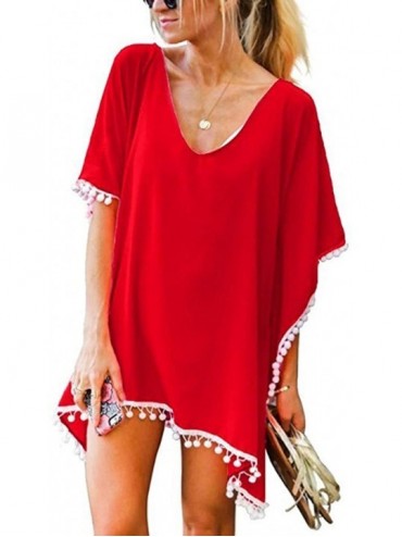 Cover-Ups Cover Ups for Swimwear Women Dress Crochet Tassel Swimsuit Beach Coverup Dress Bikini Cover Ups for Swimwear Red - ...
