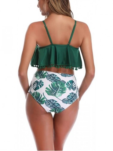 Sets Women's Boho Ruffle Falbala Bathing Suits Striped Shorts Bikini Set - Green-1 - CR196STAMST $26.12