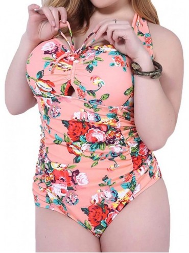 One-Pieces Womens One Piece Plus Size Swimwear Padded Bikini Floral Sexy Monokini Swimsuits - Orange - CO18NMKO606 $12.44