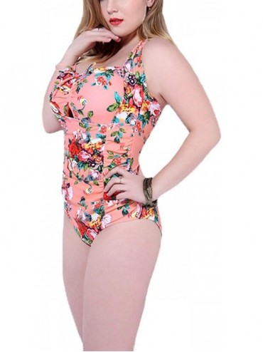 One-Pieces Womens One Piece Plus Size Swimwear Padded Bikini Floral Sexy Monokini Swimsuits - Orange - CO18NMKO606 $12.44