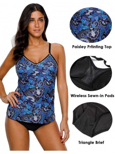 Tankinis Womens Tankini Swimwear Blouson Halter Two Piece Swimsuit Tummy Control - Navy*2 - C218CSSAY76 $21.02