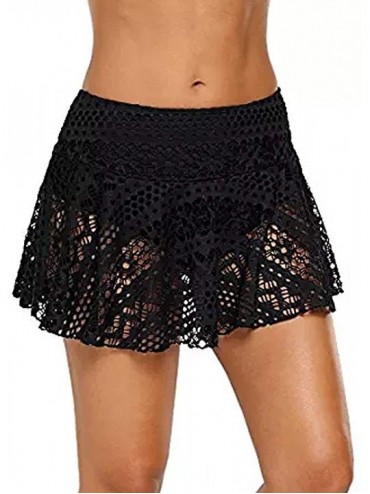 Bottoms Women Lace Crochet Hollow Out Swimsuit Tankini Bottom Skirted Board Shorts - Lace Skirted - CN18NLSR4ME $42.64