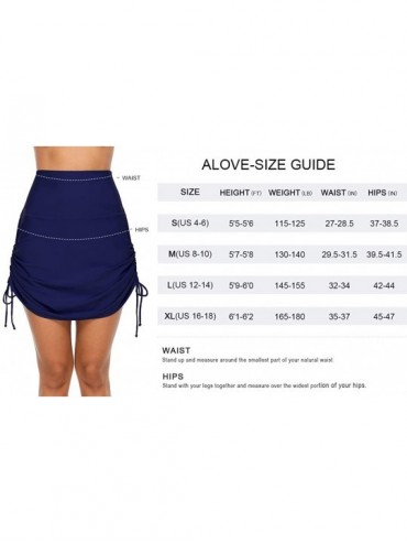 Tankinis Womens High Waisted Drawstring Swim Skirts Ruched Tummy Control Swimsuit Bottoms - Navy - CE194RYI995 $25.44