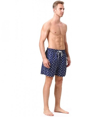Board Shorts Mens Swim Trunks Quick Dry Beach Shorts Mesh Lining Board Shorts Swimwear Bathing Suits with Pockets - Blue Shar...