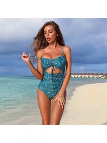 One-Pieces Womens One Piece Swimsuits Lace Up Cutout High Waisted Tummy Control Bathing Suits - Blue1 - CS1948DE2IG $18.07