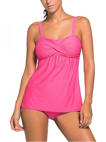 Tankinis Women Summer Swimwear Two Pieces Tankini Set Bikini Bottoms - Rosy - CW18QEX0H58 $73.47