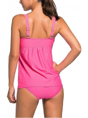 Tankinis Women Summer Swimwear Two Pieces Tankini Set Bikini Bottoms - Rosy - CW18QEX0H58 $30.06
