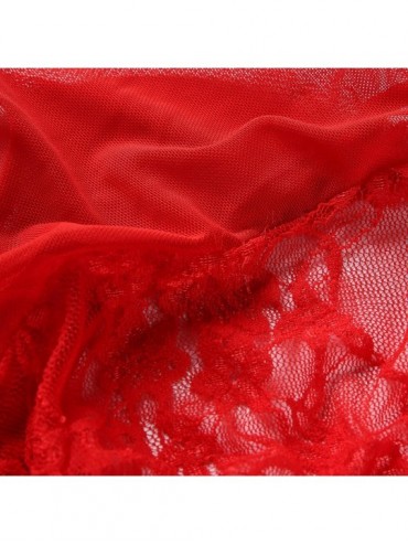 One-Pieces Plus Size Lingerie for Women Sexy One-Piece Teddy Lingerie Bodysuit Lace Sleepwear XL-5XL - Red - C11935L0HN3 $13.27